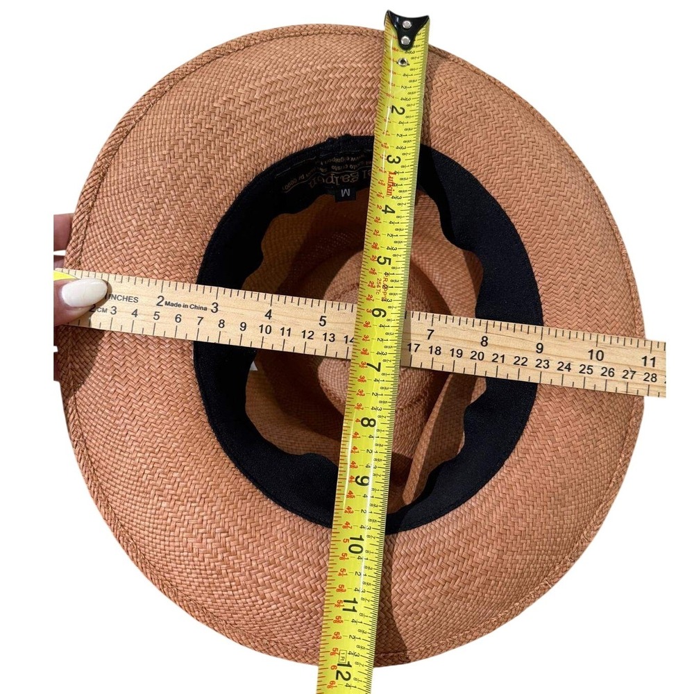 El Galpon Genuine Panama Hat Tan Natural Straw Fedora Black Band Made in Ecuador - Picture 4 of 6